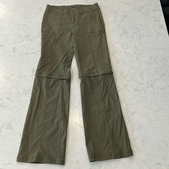 Prana Breathe Pants Womens 8 Tall Convertible Shorts Monarch Green Wide Zip Off - Picture 1 of 16